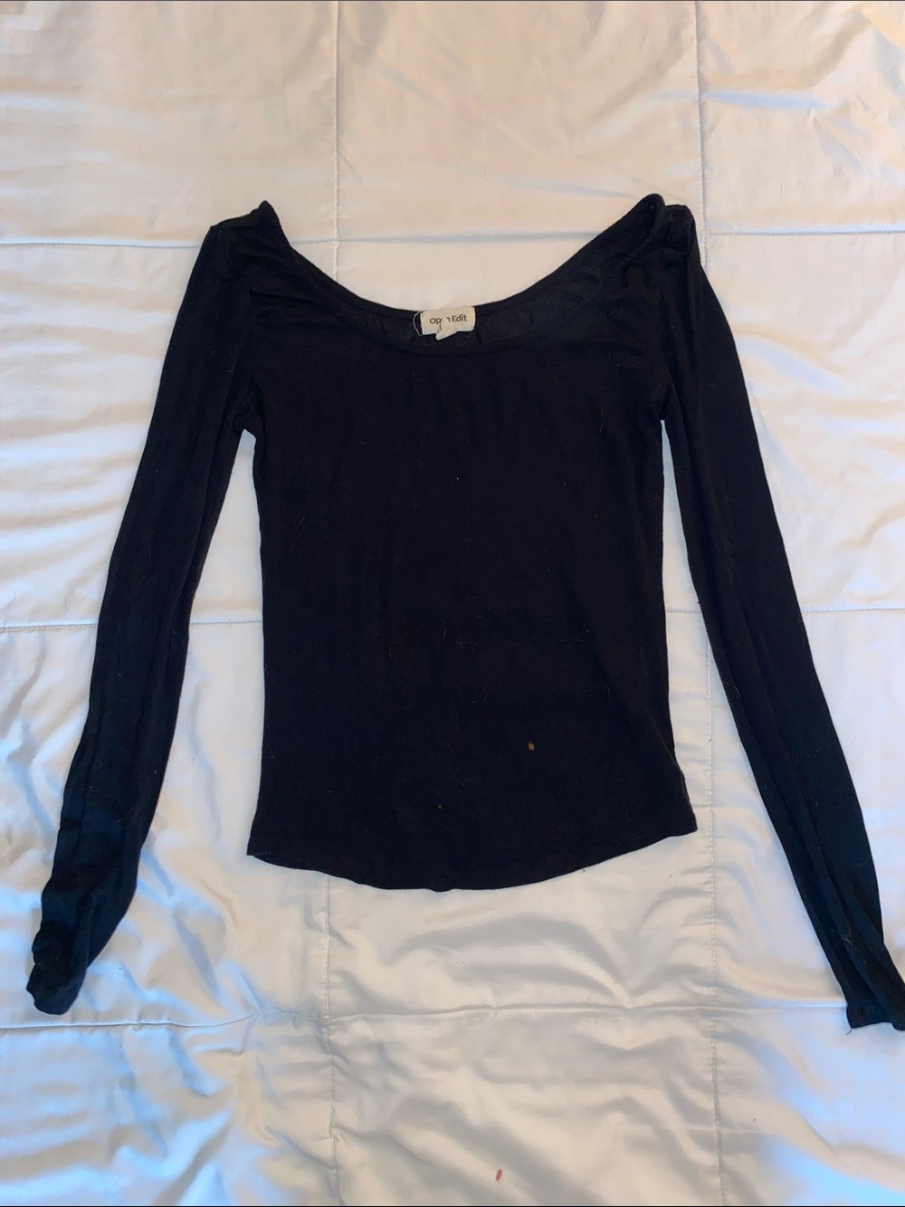Thin Black Long-Sleeve Scoop Neck Top